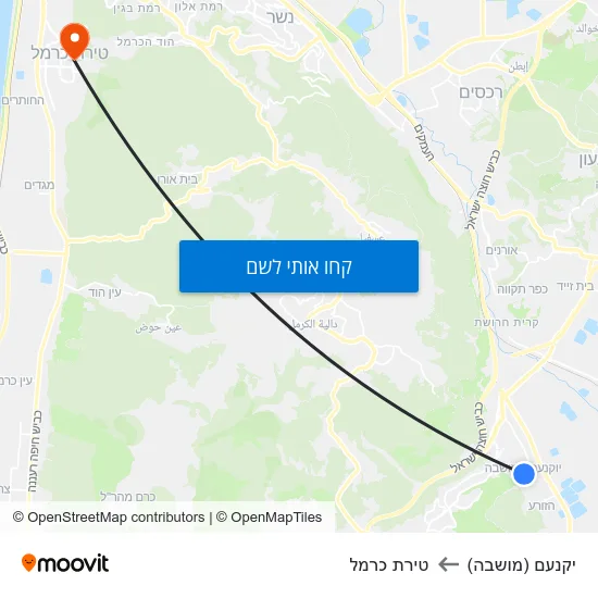 מפת יקנעם (מושבה) לטירת כרמל