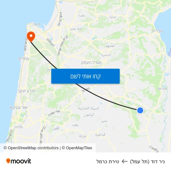 מפת ניר דוד (תל עמל) לטירת כרמל