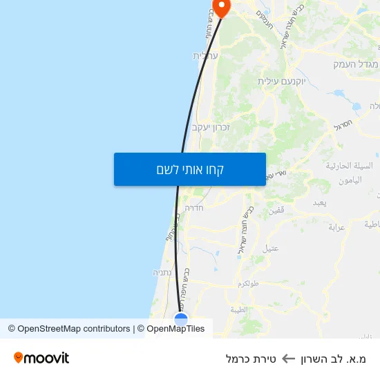 מפת מ.א. לב השרון לטירת כרמל