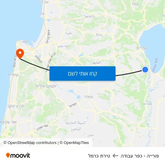 מפת פורייה - כפר עבודה לטירת כרמל