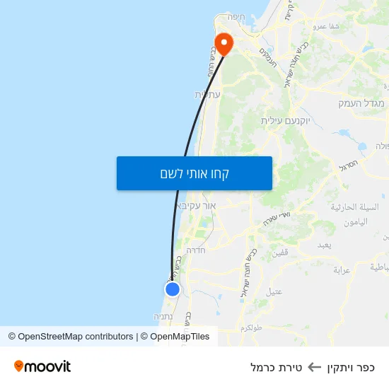 מפת כפר ויתקין לטירת כרמל