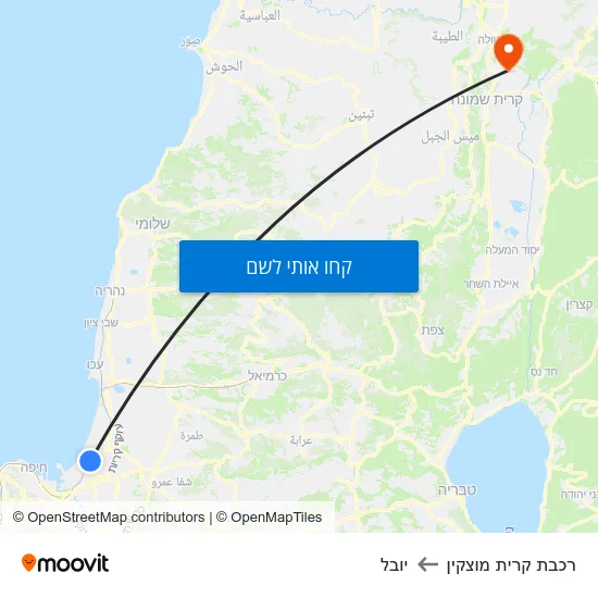 מפת רכבת קרית מוצקין ליובל