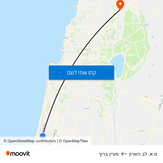 מפת מ.א. לב השרון למעיין ברוך