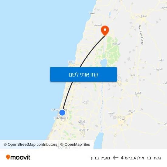 מפת גשר בר אילן/כביש 4 למעיין ברוך