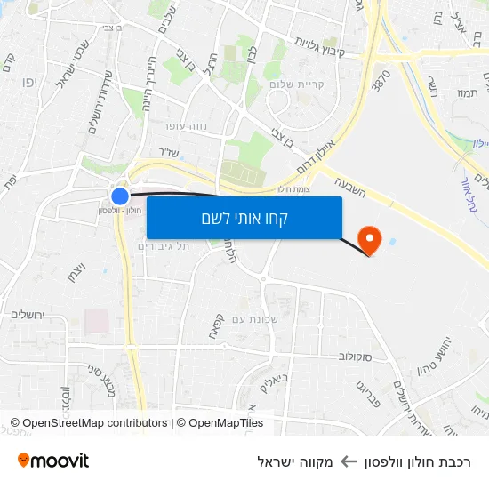מפת רכבת חולון וולפסון למקווה ישראל