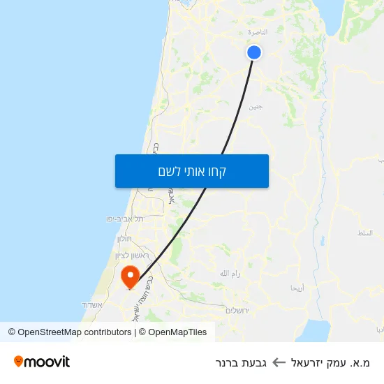 מפת מ.א. עמק יזרעאל לגבעת ברנר
