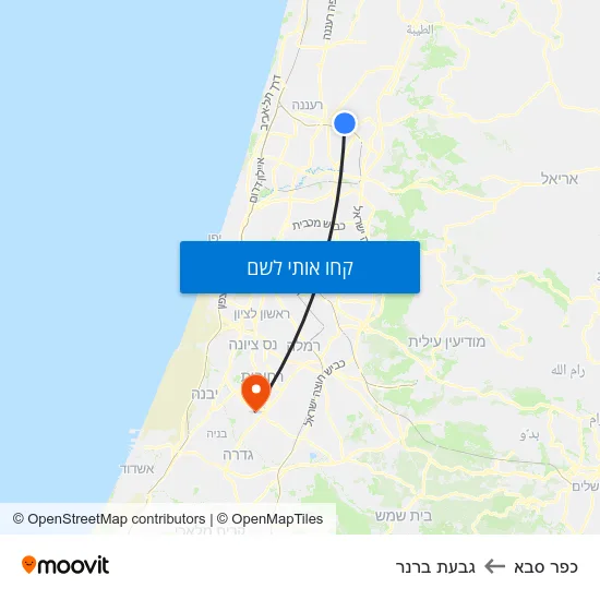 מפת כפר סבא לגבעת ברנר