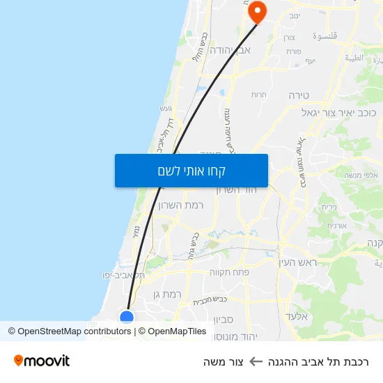 מפת רכבת תל אביב ההגנה לצור משה