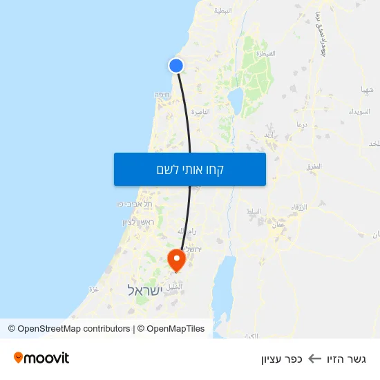 מפת גשר הזיו לכפר עציון