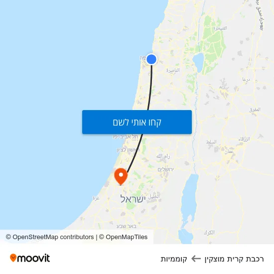 מפת רכבת קרית מוצקין לקוממיות