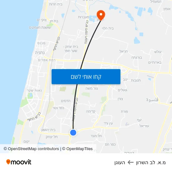 מפת מ.א. לב השרון להעוגן