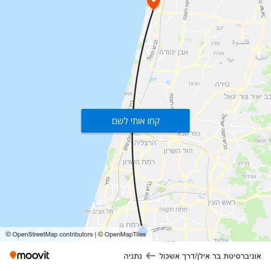 מפת אוניברסיטת בר אילן/דרך אשכול לנתניה