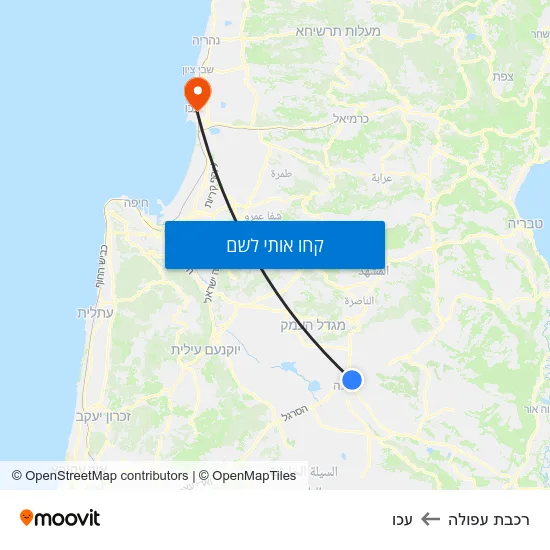 מפת רכבת עפולה לעכו