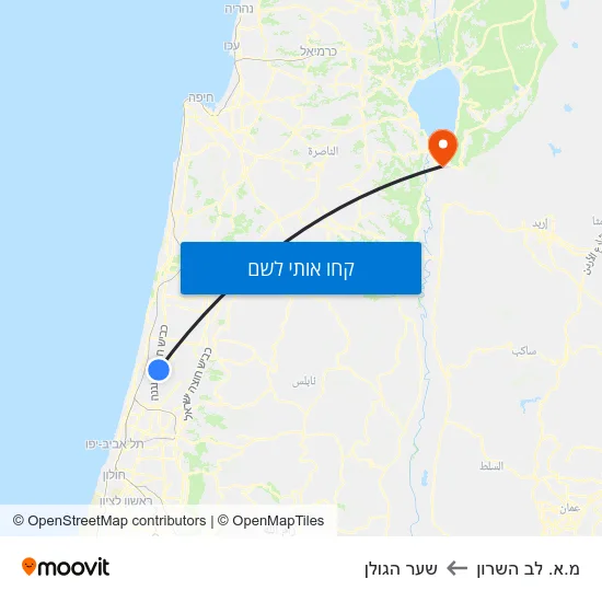 מפת מ.א. לב השרון לשער הגולן