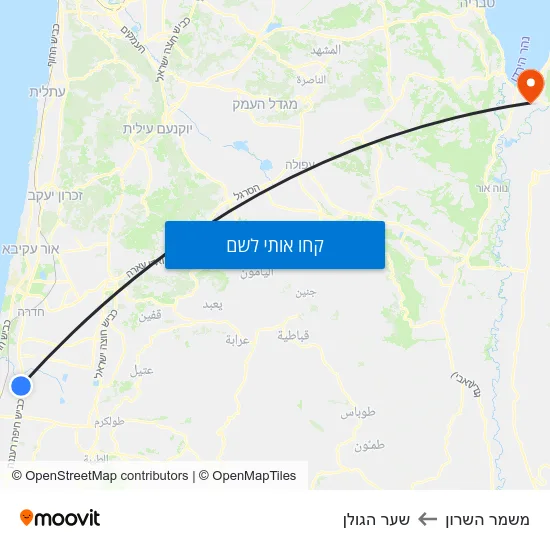 מפת משמר השרון לשער הגולן
