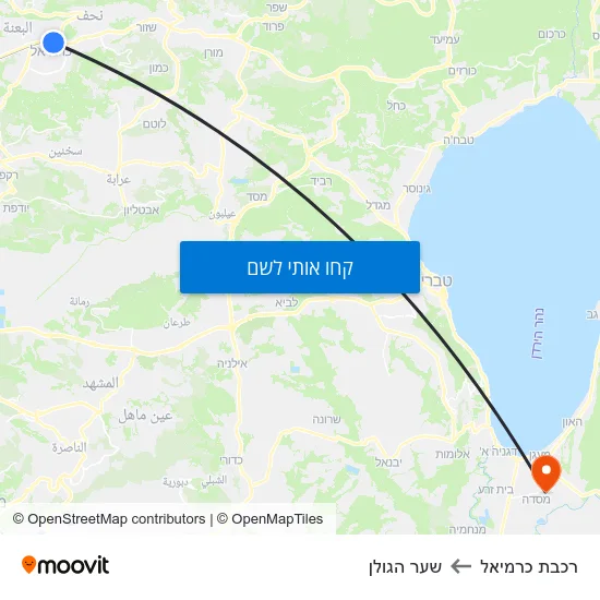 מפת רכבת כרמיאל לשער הגולן
