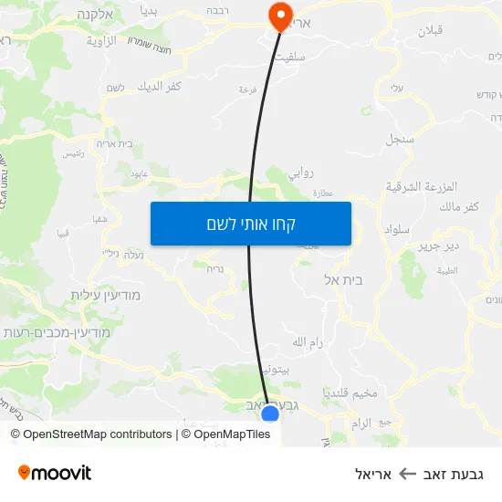 מפת גבעת זאב לאריאל