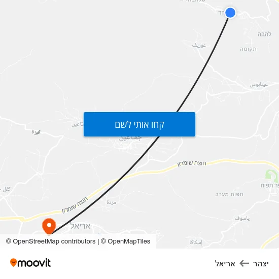 מפת יצהר לאריאל