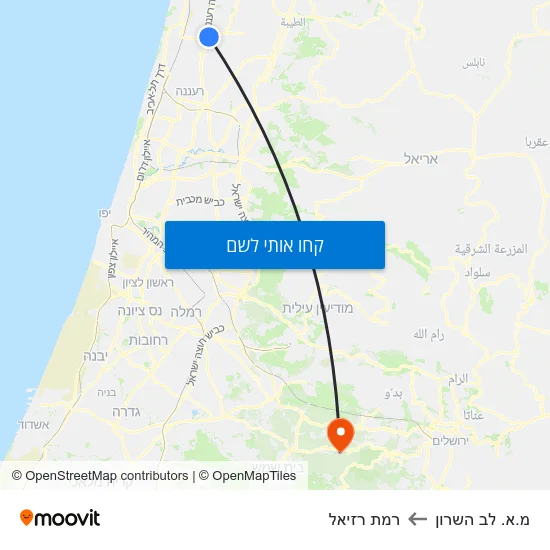 מפת מ.א. לב השרון לרמת רזיאל