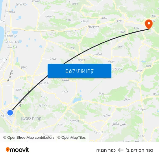 מפת כפר חסידים ב' לכפר חנניה