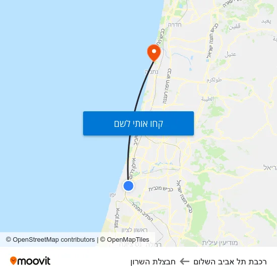 מפת רכבת תל אביב השלום לחבצלת השרון