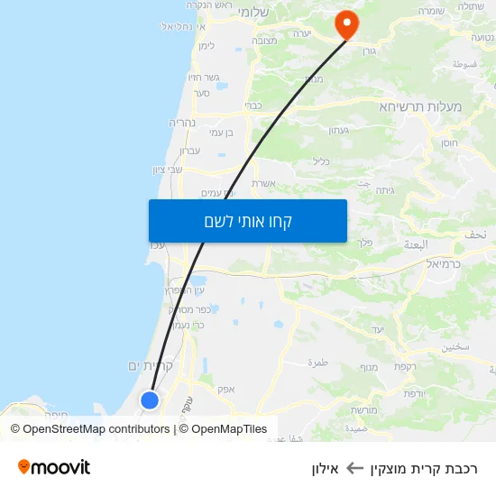 מפת רכבת קרית מוצקין לאילון