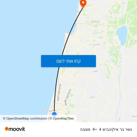 מפת גשר בר אילן/כביש 4 למצובה