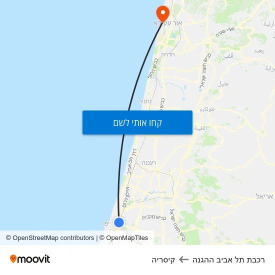 מפת רכבת תל אביב ההגנה לקיסריה