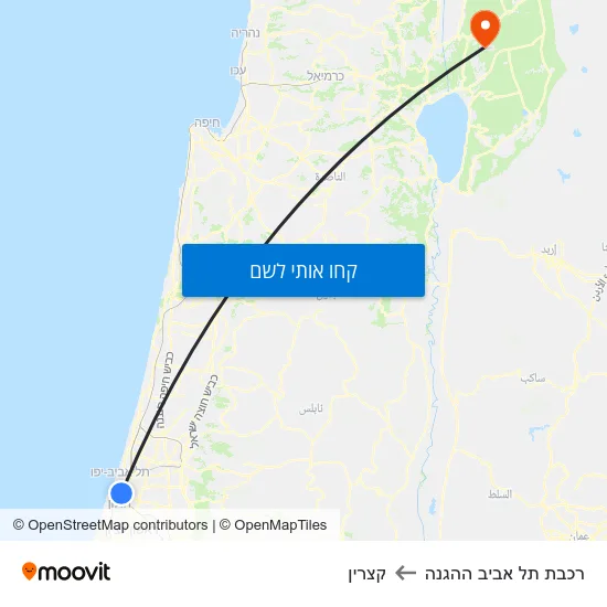 מפת רכבת תל אביב ההגנה לקצרין