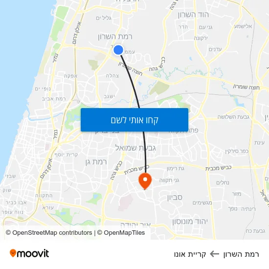 מפת רמת השרון לקריית אונו