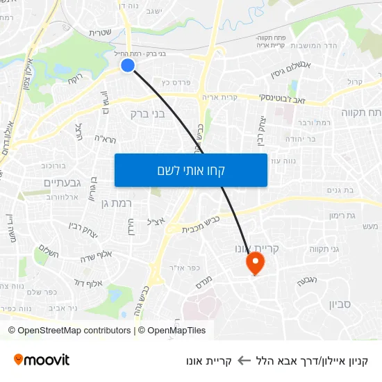 מפת קניון איילון/דרך אבא הלל לקריית אונו