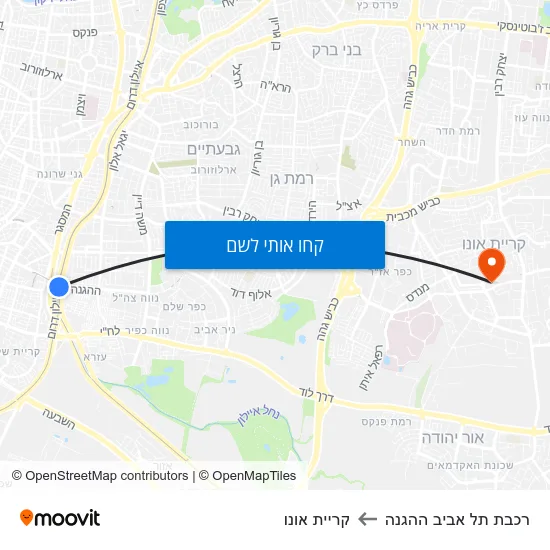 מפת רכבת תל אביב ההגנה לקריית אונו