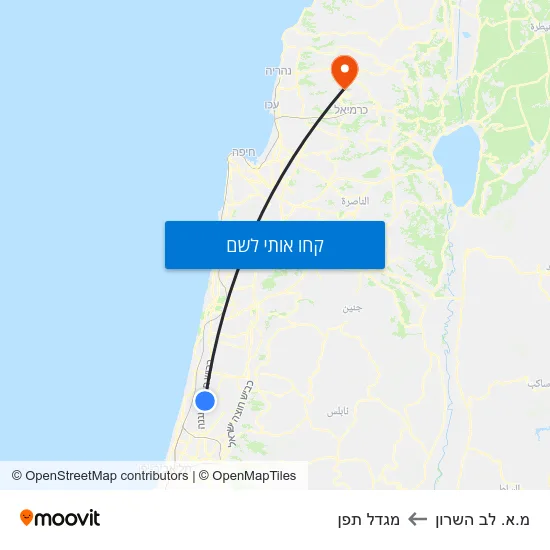 מפת מ.א. לב השרון למגדל תפן