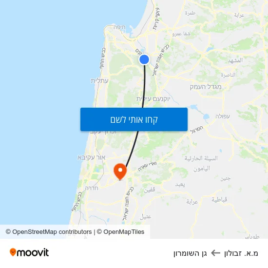 מפת מ.א. זבולון לגן השומרון