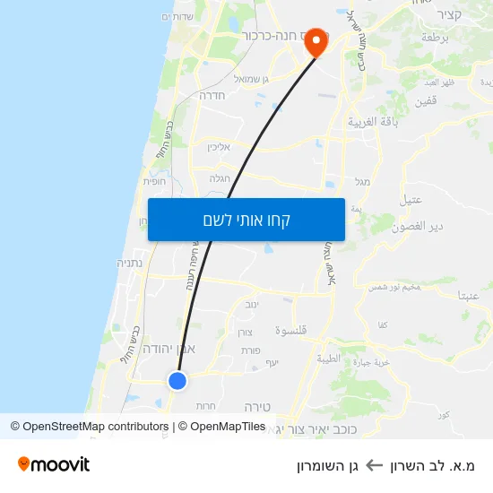 מפת מ.א. לב השרון לגן השומרון