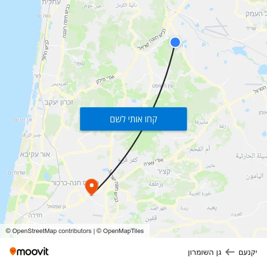 מפת יקנעם לגן השומרון