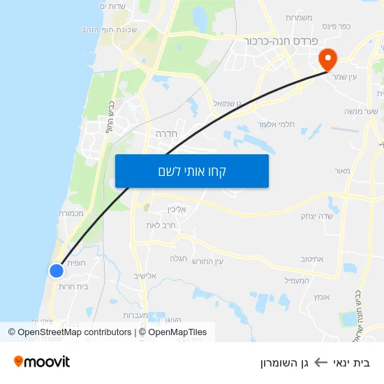 מפת בית ינאי לגן השומרון