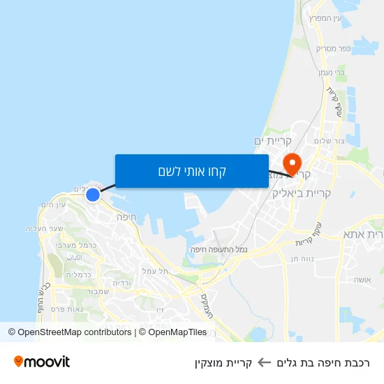 מפת רכבת חיפה בת גלים לקריית מוצקין