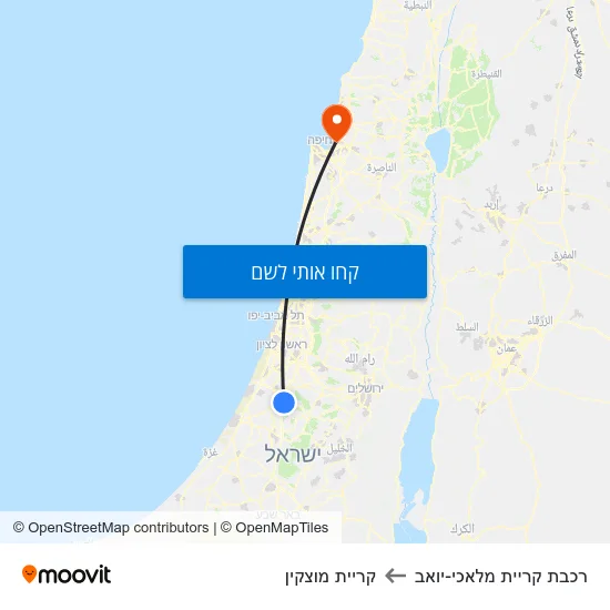 מפת רכבת קריית מלאכי-יואב לקריית מוצקין