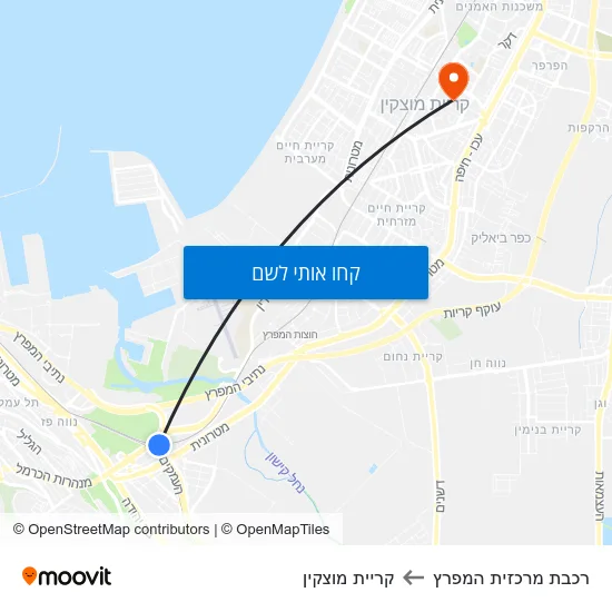 מפת רכבת מרכזית המפרץ לקריית מוצקין
