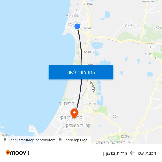 מפת רכבת עכו לקריית מוצקין