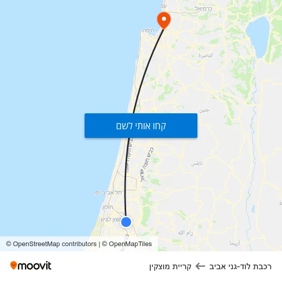 מפת רכבת לוד-גני אביב לקריית מוצקין