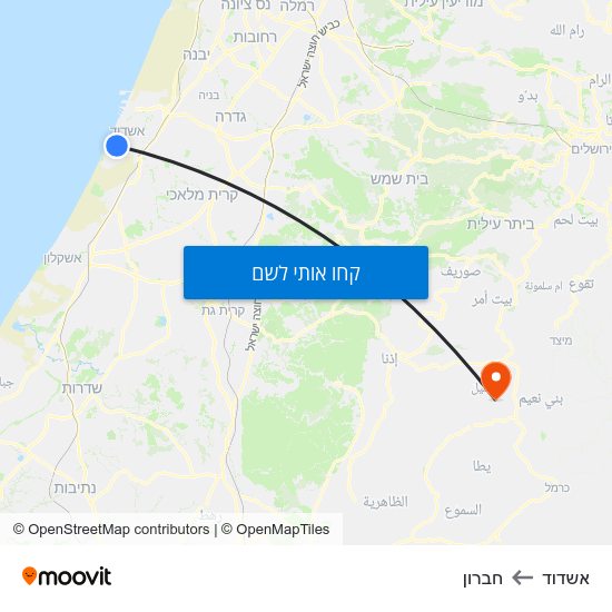 מפת אשדוד לחברון