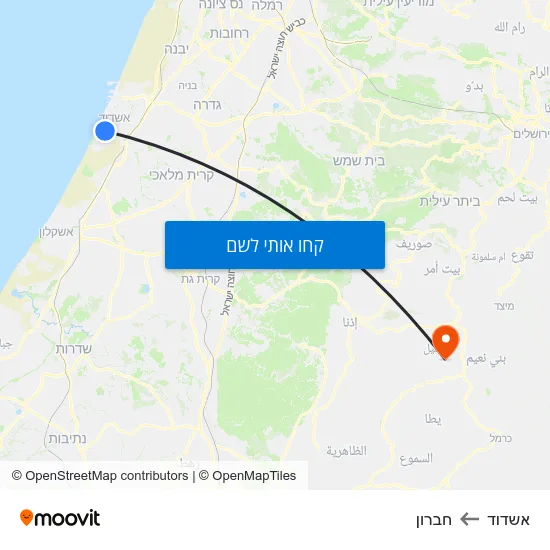מפת אשדוד לחברון