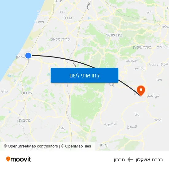 מפת רכבת אשקלון לחברון