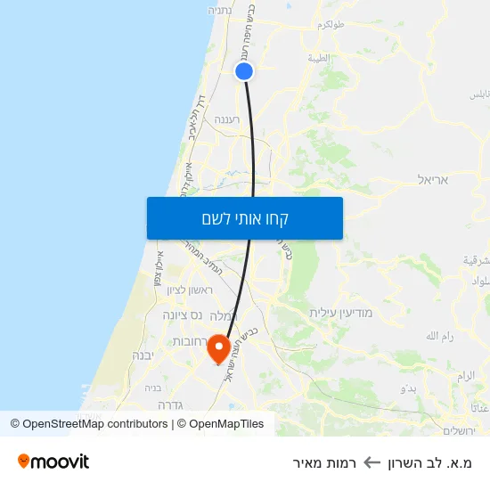 מפת מ.א. לב השרון לרמות מאיר