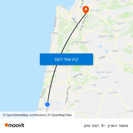 מפת משמר השרון לרמת יוחנן