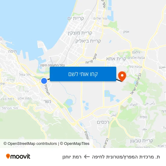 מפת ת. מרכזית המפרץ/מטרונית לחיפה לרמת יוחנן