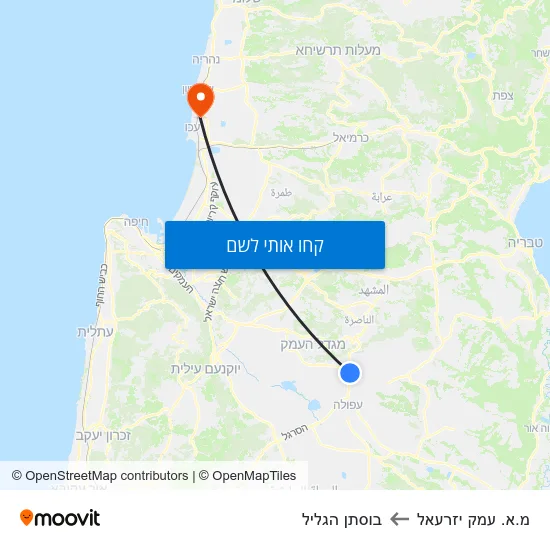 מפת מ.א. עמק יזרעאל לבוסתן הגליל