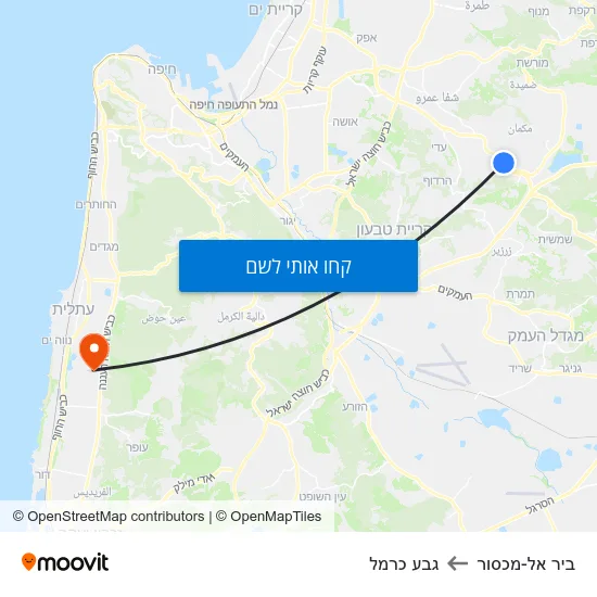 מפת ביר אל-מכסור לגבע כרמל
